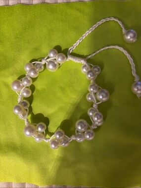 Pearl Bead Braided Bracelet - White Pearls